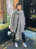 Cappotto di lana da donna elegante autunno inverno con sciarpa Cappotto caldo a maniche lunghe allentato moda femminile Chic Lady Casual Street Overcoat 240109