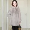 Casual imitação de vison veludo casaco de inverno feminino vintage midi comprimento falso pele com capuz jaqueta neve wear quente solto outwear plus size 240108