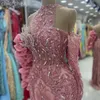 2024 aso ebi blush rose sirène robe de bal de bal cristaux de la soirée de soirée perle du soir deuxième réception d'anniversaire de fiançailles robes robes robe de soirée zj426