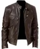 Fashion Mens Leather Jacket Slim Fit Stand Collar PU MANA ANTIWIND MOTORCYCLE LAPEL Diagonal dragkedja Jackor Män 240108