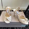 Designer - Mulheres sandálias sapatos pérolas contas de cristal salto alto tornozelo tiras festa vestido de casamento senhora EU35-43