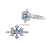 Anelli a grappolo Nuovo design Gioielli da donna Micro Pave Bianco Azzurro Cubic Zirconia CZ Fiocco di neve Rotazione Anello unico YQ240109