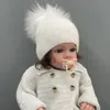 MISSJANEFUR nato Cappelli lavorati a maglia Morbido caldo Angora Bambini Ragazzo Ragazza Pelliccia Pom Cappello Cute Baby Bambino Berretti Kid Bonnet Caps 240108