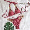 Strass dois 2 peça maiô feminino luxo cristal sexy tanga string bikini conjunto feminino banho beach wear maiô 240109