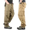 Erkek pantolon 2024 Sonbahar Açık Hava Tulumları Düz ​​Askeri Stil Gündelik Çok Cep İşleri