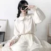 Japon sevimli harajuku beyaz gömlek fırfır üstleri bluz uzun kollu tatlı lolita temel düğme gömlekler% 100 pamuk 240109