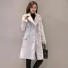 Jaquetas femininas 2024 jaqueta de inverno mulheres camurça casaco de pele moda grosso falso pele de carneiro longo casaco feminino sólido quente trench coats elegante