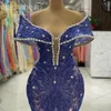 2024 ASO EBI ROAL BLUE BLUE MERMID SURES Crystals Cequined Lace Even Even Formal impreza Drugi odbiór urodzinowe suknie zaręczynowe sukienki szatą de soiree ZJ434