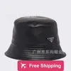 Designer Ball Caps P Family High Version Classic Black PU Leather Fisherman Hat Metal Classic Inverted Triangle Emblem Unisex Hat AVP7