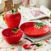 Ciotole Creative Cartoon Fragola Frutta Ciotola in ceramica Stoviglie per bambini sane Set carino cucchiaio per zuppa di riso