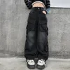 Big Girls Street Dance Jazz Jeans Kids Hip Hop Pocket Denim Cargo Pants 2024 Spring Teenagers Lose Cowboy Wide Bens Byxor Z6591