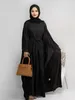 Abbigliamento etnico 3 pezzi Abaya in lino Kimono Set abbinato Hijab Abito Gonna avvolgente Set musulmani Eid Abaya per le donne Dubai Lusso Turchia Islam