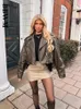 Traf Women Overized Vintage Loose Pu Faux Leather Short Jacket med Belt Streetwear Female Zipper Retro Moto Biker Coat Outwear 240109