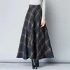 Jupes automne hiver laine femmes Style coréen épais taille haute jupe longue femme une ligne plissée Plaid femme