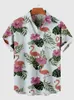 Camisas casuais masculinas 2024 Coconut Tree Print Beach Style Camisa Lapela Botão Down Padrão de desenhos animados de manga curta