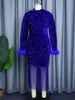 Femmes robe velours brillant paillettes paillettes à manches longues plume gland automne paquet hanche célébrer occasion anniversaire robe africaine 240109