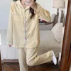 Корейский стиль, сладкий бежевый сетчатый студенческий комплект домашней одежды, брюки с длинными рукавами, милый пижамный костюм для женщин, осень 240108