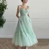 Dresses Mint Green Hearty Prom Dresses Tied Bow Straps Sweetheart Midi Prom Gowns Pockets TeaLength Evening Party Dress