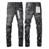 Jeans viola da uomo Top Jeans da motociclista con toppe da moto con stampa invecchiata attillati Righe con foro strappato Famosi pantaloni in denim