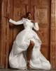 A Line White Wedding Dress Crystal Beading Hi Lo Bridal Gowns Summer Princess Puffy Long Sleeve Bride Dresses ng es