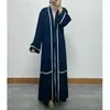 Etnische kleding Dames moslim vest Lange jurk Dubai Elegant Contrasterende kleur Bars Maat Gewaad Midden-Oosten Open Abaya Kimono Turkije Winkel