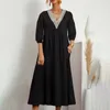 Casual Dresses Women's Fashionable Solid Color Sleeve Loose Lace V Neck Cotton And Summer Beach Max Dress For Women