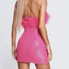 Casual Dresses Women's Party Sexy Chest Wrapping Pink Dress Strapless Slim Fitting Faux Fur Patchwork Sequin One Line Collar Wrap Hip