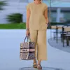 Kadınlar İki Parçalı Pantolon Kadın Vintage Gevşek Kısa Kollu High Street Takım Sıradan Pamuk Keten Uzun Kıyafetler Yaz Homewear Katı Setler