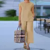 Calças femininas de duas peças vintage solto manga curta alta rua terno casual algodão linho longo outfits verão homewear conjuntos sólidos