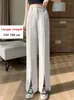 Pantaloni da donna Primavera Estate Vita alta Viola Abito diviso Gamba larga 2024 Pantaloni dritti solidi minimalisti eleganti femminili