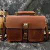 Porte-documents en cuir véritable pour hommes, porte-documents en cuir de vache de 15 pouces, sac d'affaires pour ordinateur portable, Vintage, sac à main de bureau, portefeuille