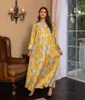 Ethnic Clothing Color Diamond Embroidery Floral Print V-neck Muslim Middle East Loose Dress Turkey Dubai Arab Robe