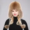 2024 100 Real Fur Hat's Russian Ushanka Trapper Snow Skiing Hat Caps Earfap Winter Raccoon Bomber 240108