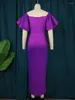 Plus Size Dresses Women Sparkly Purple Dress Shirring Side Bodycon Midi Ruffled Flying Sleeve Slim Fit Modest Party Evening Gowns