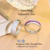 Pierścienie klastra trzygracje 2023 NOWOŚĆ modna niebieska cyrkonia sześcienna regulowana wielkość geometryczna pierścionek zaręczynowy dla kobiet codziennie biżuteria R246 YQ240109