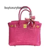 Genuine Leather Handbag Bk High Quality Bead Genuine Leather Rose Powder Crocodile Pattern Bag Light Luxury Large Capacity One Shoulder Cross Body Women's Bag