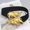 Belts Women's Runway Fashion Genuine Leather Gold Elephant Cummerbunds Female Dress Corsets Waistband Decoration Belt TB2539