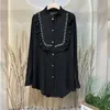 Camicette da donna Donna Sparking Diamonds Stitch Camicie larghe oversize di media lunghezza Autunno Primavera Ruffles Bianco Nero Top