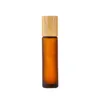 Bouteilles en verre à rouleau de 10ml, bouteille de parfum d'huile essentielle d'ambre givré avec capuchon en bambou, boule roulante en acier inoxydable SN4255