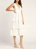 Casual Dresses Women's Summer Midi Party Solid Color Sleeveless V Neck Tiered Ruffle Evening Dress