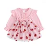 Mädchen Kleider Valentinstag Kleinkind Kleinkind Langarm Tutu Kleid Baby Mädchen Rundhals Herz Mesh Druck 3D Schleife Rüschen Prinzessin