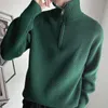 Stickade tröjor för män blixtlåsar plain man kläder tröjor grön zip-up fast färg krage tops överfit jumpers s en rolig ful 240109