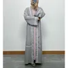 Etnische kleding Dames moslim vest Lange jurk Dubai Elegant Contrasterende kleur Bars Maat Gewaad Midden-Oosten Open Abaya Kimono Turkije Winkel