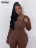 Nibber Basic Bodycon Jumpsuit For Womens Clothing Casual Brown Fitness Rompers Y2K Playsuit Activity Streetwear Overalls 240109