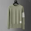 Men's Sweaters High End Luxury Quality Knitted Sweater O-Neck 4 Stripe Hem Slit Wool Pullover Winter Korean Fashion Casual Trend Knitwear