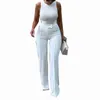 Pantalon de deux pièces pour femmes STYLISH LADY Elégant Blanc 2 Set Femmes Hauts sans manches et pantalon maigre 2024 Été Solid Club Party OL Tenues