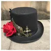 Bérets Fashion Steampunk Top Hat With Rose for Women Dance Party Cosplay Performance Taille 57cm