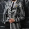 Luxury Mens Suits Blazer Black and White Stripe Double Breasted Peaked Lapel Elegant 2 Piece Jacket Pants Slim Fit skräddarsydd 240108