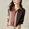 Blusas de mujer, blusa con botones de satén para mujer, camisa Vintage de manga larga con cuello tipo Polo, Tops holgados elegantes de gran tamaño, ropa OL