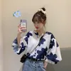 Blouses Femmes Duofan Spring Summer Bubble Sleeve Chemises Femmes Polyvalente Mousseline de soie Col V Lady Design Sense Fleur Fragmentée Blusas